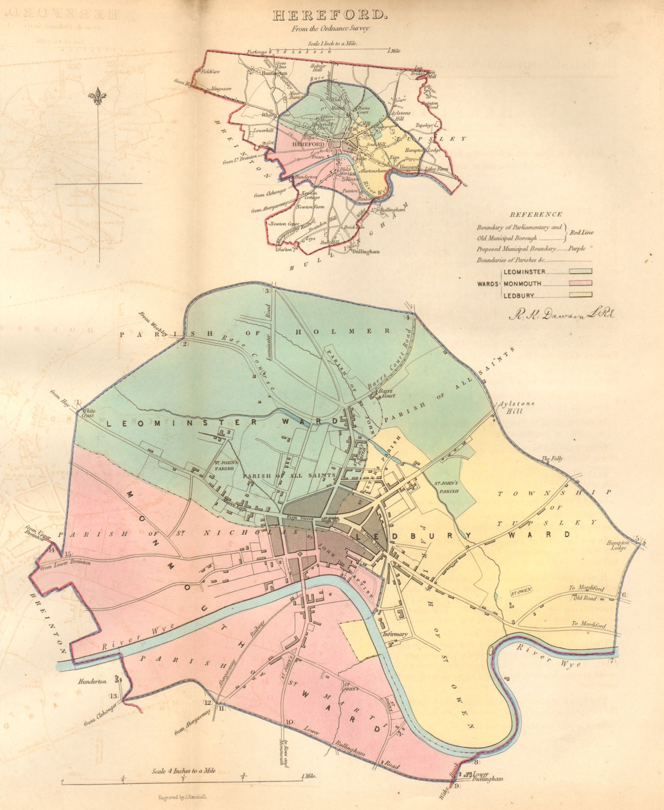 HEREFORD borough/town/city plan. BOUNDARY COMMISSION. DAWSON 1837 old map